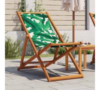 vidaXL Folding Beach Chair Leaf Pattern Solid Wood Eucalyptus and Fabric