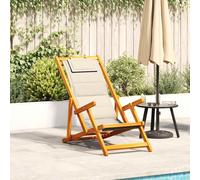vidaXL Folding Beach Chair with Armrests Cream Acacia Wood & Textilene