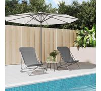 vidaXL Folding Beach Chairs 2 pcs Grey Textilene&Powder-coated Steel UK HOT