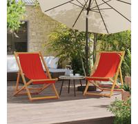 vidaXL Folding Beach Chairs Garden Chairs Outdoor Chairs 2 pcs Red Fabric