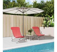 (red) vidaXL Folding Beach Chairs Lounger 2 pcs Textilene and Powder-coated Steel