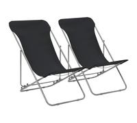 vidaXL Folding Beach Chairs 2 pcs Steel and Oxford Fabric Black