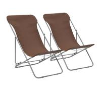 vidaXL Folding Beach Chairs 2 pcs Steel and Oxford Fabric Brown