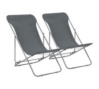 vidaXL 2x Folding Beach Chair Grey Steel and Oxford Fabric Pool Camping Seat