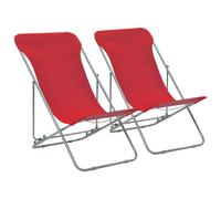 vidaXL 2x Folding Beach Chair Red Steel and Oxford Fabric Pool Camping Seat