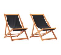 vidaXL Folding Beach Chairs Garden Chairs Outdoor Chairs 2 pcs Black Fabric