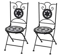 vidaXL 2x Mosaic Bistro Chairs Black and White Outdoor Garden Furniture Seat