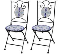 vidaXL Folding Bistro Chairs 2 pcs Ceramic Blue and White