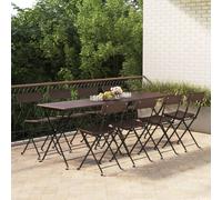 Folding Bistro Chairs 8 pcs Brown Poly Rattan and Steel