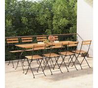 (8 pcs) vidaXL Folding Bistro Chairs Solid Wood Teak and Steel Outdoor Dining Chair