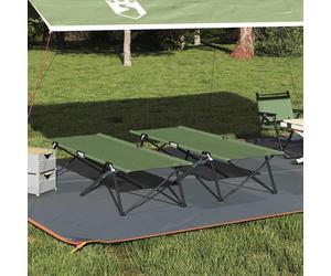 vidaXL Folding Camping Bed Folding Manual 2 pcs Green 206 x 76 x 74 cm
