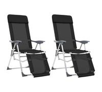 vidaXL Folding Camping Chairs with Footrests 2 pcs Black Textilene