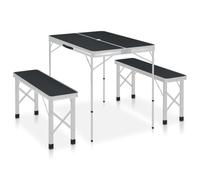 vidaXL Folding Camping Table with 2 Benches Aluminium Grey