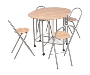 vidaXL Folding Dining Set 5 Pieces MDF Oak Table and Chairs Kitchen Furniture