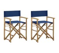 vidaXL Folding Director's Chairs 2 pcs Blue Bamboo and Fabric