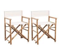 vidaXL Folding Director's Chairs 2 pcs, Made of Solid Bamboo with Weather-Resistant White Canvas Seating Area, Compact & Foldable for Patio or Garden Use