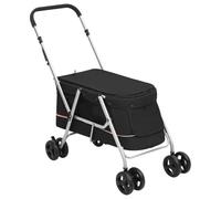 vidaXL Folding Dog/Cat Stroller in Black - Easy Movement, Breathable Mesh, and Comfortable Seating for Pets, Foldable for Convenience, 300D Linen Fabric