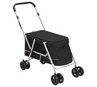 vidaXL Folding Dog Stroller Black 100x49x96 cm Linen Fabric