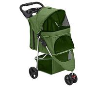 vidaXL Folding Dog Stroller - Lightweight Pet Buggy with Storage Basket, Breathable Mesh, Oxford Fabric in Green