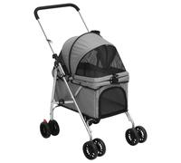 vidaXL Folding Dog Stroller Portable Puppy Pushchair Wheeled Dog Carriage Pet Puppy Pram with Cup Holder Grey 76x50x100 cm Oxford Fabric