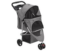 vidaXL Folding Dog Stroller - Portable, Safe and Comfortable Pet Pram with Breathable Mesh - Grey, Oxford Fabric, Steel Frame, 80x46x98 cm