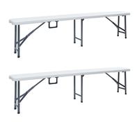 Folding Garden Benches 2 pcs 180 cm HDPE White