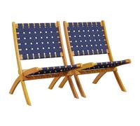 vidaXL Folding Garden Chairs 2 pcs Dark Blue Solid Wood Acacia and Fabric