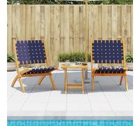 vidaXL Folding Garden Chairs 2 pcs with Table Dark Blue Solid Wood