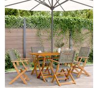 vidaXL Folding Garden Chairs 4 pcs Grey Poly Rattan and Solid Wood