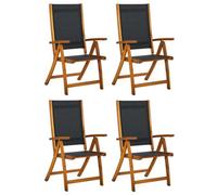 vidaXL 4x Solid Wood Acacia Folding Garden Chairs Textilene Patio Dining Chair