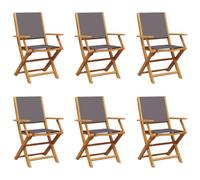 vidaXL Folding Garden Chairs 6 pcs - Anthracite Fabric & Solid Wood - Durable Outdoor Seats for Patio, Deck, Balcony, or Garden