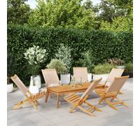 vidaXL Folding Garden Chairs 6 pcs Beige Fabric and Solid Wood