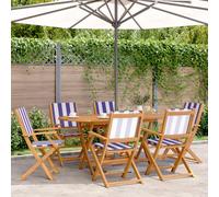 vidaXL Folding Garden Chairs 6 pcs Blue and White Fabric and Solid Wood