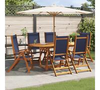 vidaXL Folding Garden Chairs Set of 6 | Solid Acacia Wood & Textilene Multi Position Backrest Outdoor Patio Furniture in Blue Foldable with UV Resistant Fabric Chair Gardening Seating Balcony Wooden