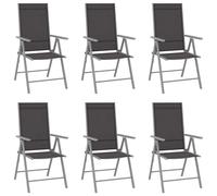 vidaXL 6x Folding Garden Chairs Textilene Black Outdoor Dining Recliner Seat