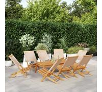 vidaXL Folding Garden Chairs 8 pcs Beige Fabric and Solid Wood