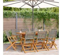 vidaXL Folding Garden Chairs 8 pcs Grey Poly Rattan and Solid Wood