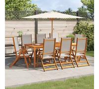 Garden Folding Chairs 8pc Acacia Wood Textilene Grey 57.5x72x109cm 5-Pos Set8pcs