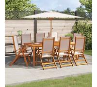 Folding Garden Chairs 8pcs Acacia Wood Textilene Cream Reclining 57.5x72x109cmUK