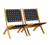 vidaXL Folding Garden Chairs Seat 2 pcs Black Solid Wood Acacia and Fabric