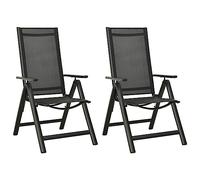 vidaXL Folding Garden Chairs Set of 2 - Adjustable Backrest, Breathable Textilene and Robust Aluminium Frame - Easy Maintenance and Assembly - Outdoor Patio Seating in Black