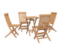 Garden dining set Foldable Solid Teak Natural 60x60x75cm 5pc Patio Weatherproof