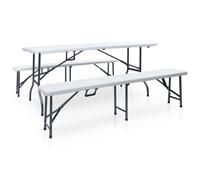 vidaXL Folding Garden Table with 2 Benches 180 cm Steel and HDPE White