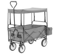vidaXL Folding Hand Trolley with Canopy Steel Grey