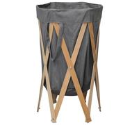vidaXL Folding Laundry Basket Space Saving Slim Bathroom Wash Box Hamper Storage Bin Dirty Clothes Washing Bag Grey Wood and Fabric