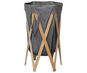 vidaXL Folding Laundry Basket - Grey Wood, Fabric Hamper, Heavy Duty - Poplar Wood, Canvas - Brown Frame, Grey Fabric, 42x70 cm