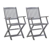 vidaXL Folding Outdoor Chairs 2 pcs Solid Acacia Wood, Grey