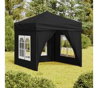 vidaXL Folding Party Tent with Sidewalls Black 2x2 m