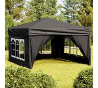 vidaXL Folding Party Tent with Sidewalls Black 3x3 m