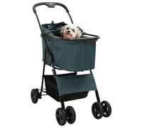 vidaXL Folding Pet Stroller Green – 4-Wheel 600D Oxford – 32x18.5x39in Foldable for Dogs & Cats